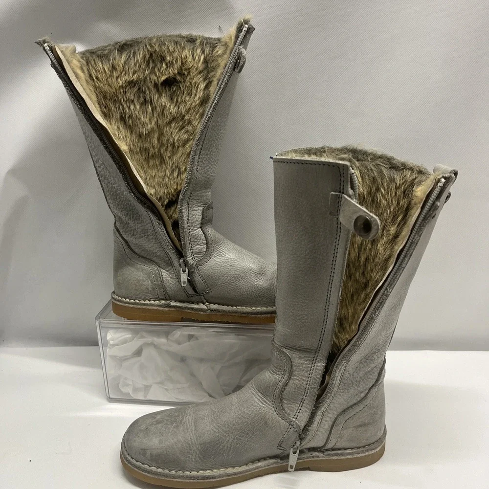 Koel Gray Leather Fur Lined Knee High Boots Girls Size 35EU 4.5US